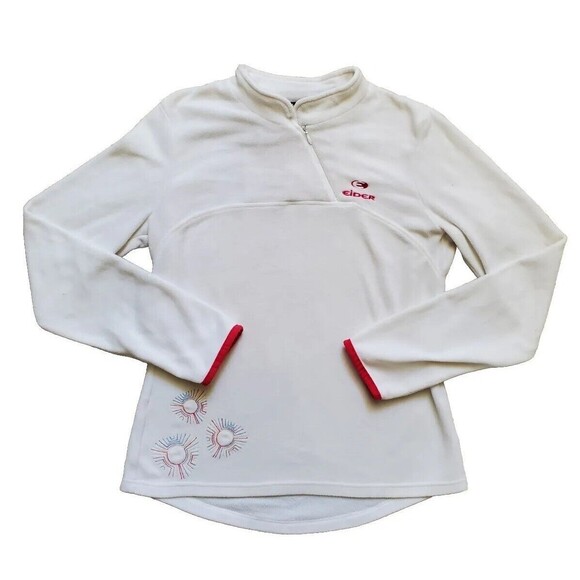 EIDER Jacket Women Small Fleece White Floral Pink Accent Logo Ski Hike Camp EUC - Picture 1 of 6